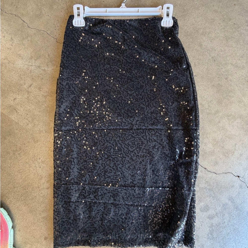 Black Sequin Pencil Skirt - Women's Sparkle Midi